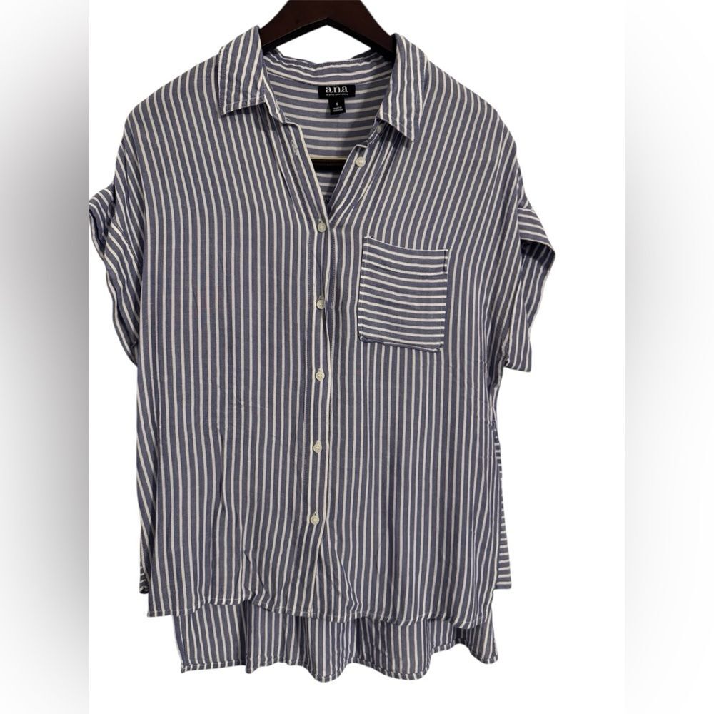 A.N.A Striped Blue Top Size Small